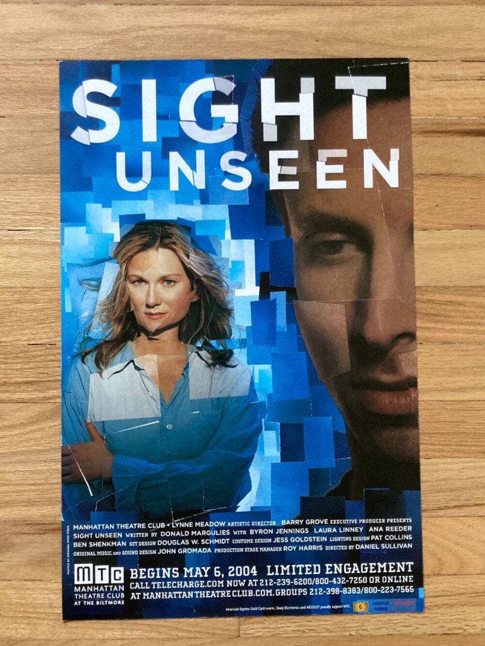 Sight Unseen Broadway Window Card Poster 14”x 22" 2004 Laura Linney Ben Shenkman